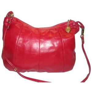 Fendissime Style Red Leather With Gold Accents Cross Body Hobo Bag